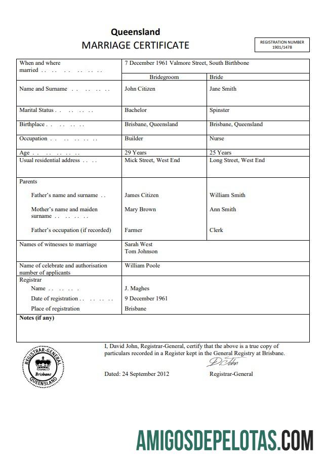 Realista modelo de certidão de casamento da Austrália Queensland no Word